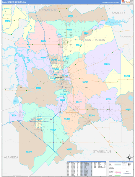 San Joaquin County Wall Map Color Cast Style